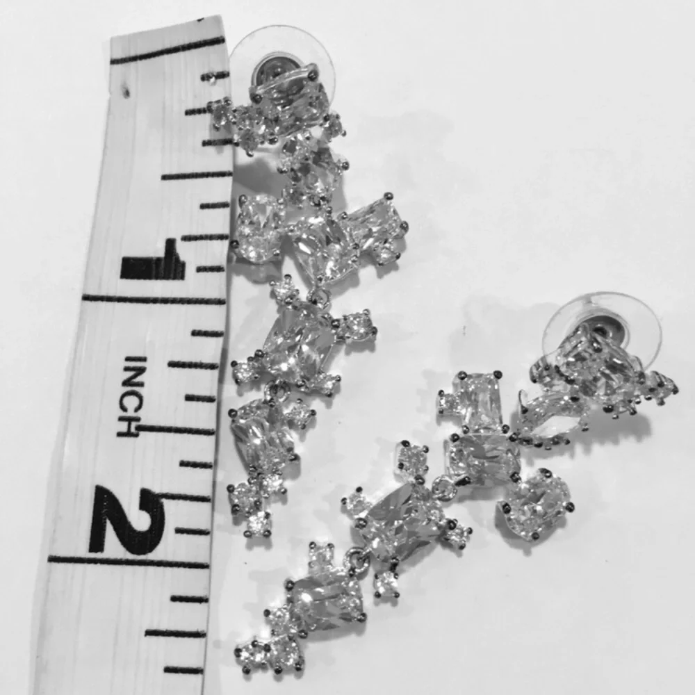 ANNE KLEIN Long Dangling Crystal Link Silver Tone